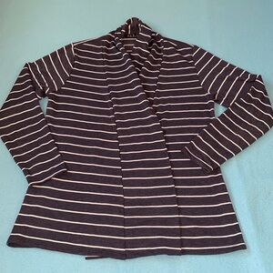 ECLA open front wrap cardigan striped long sleeve gray white soft size M